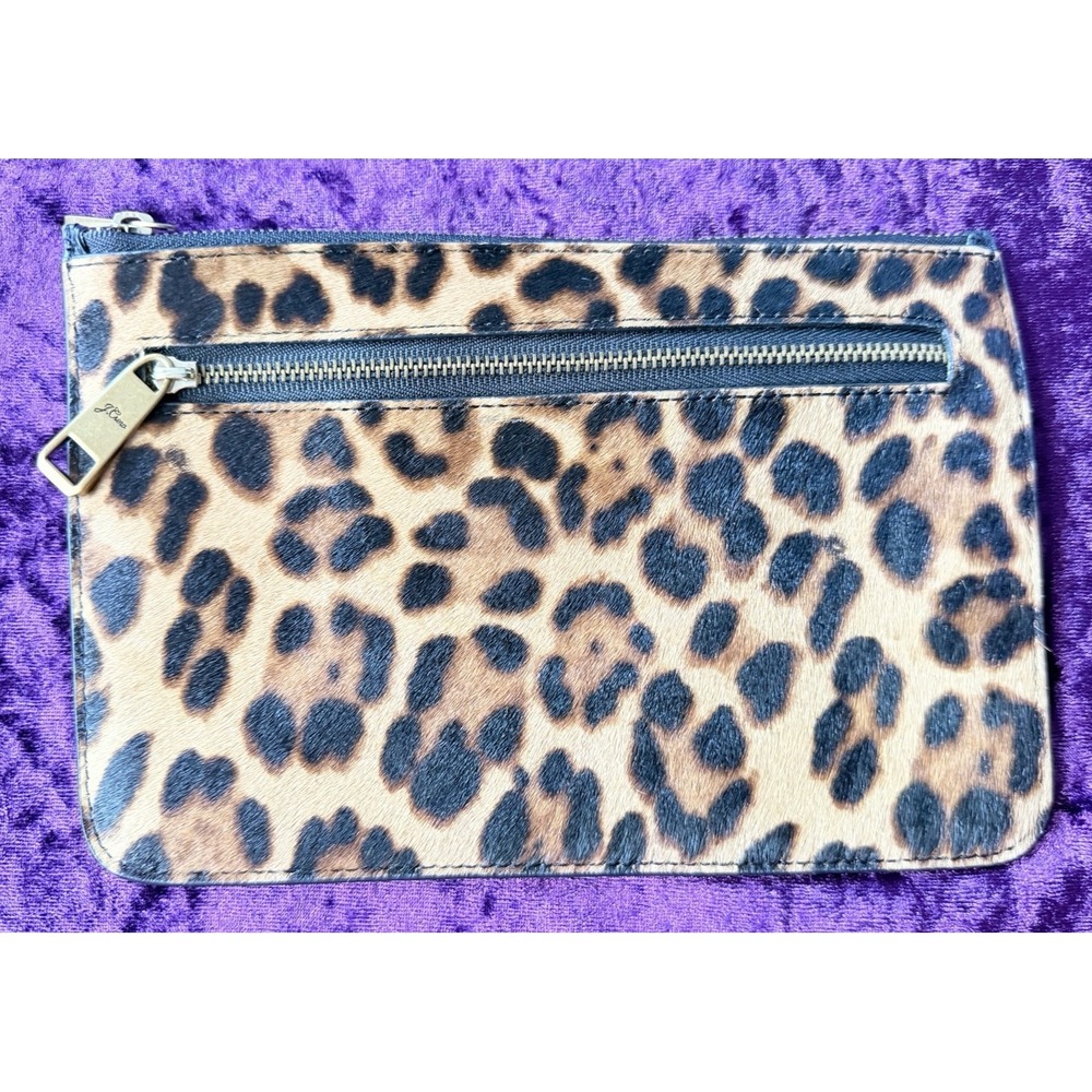 J Crew Leopard Print Calf Hair Pouch Clutch Bag Cheetah Animal Print Handbag